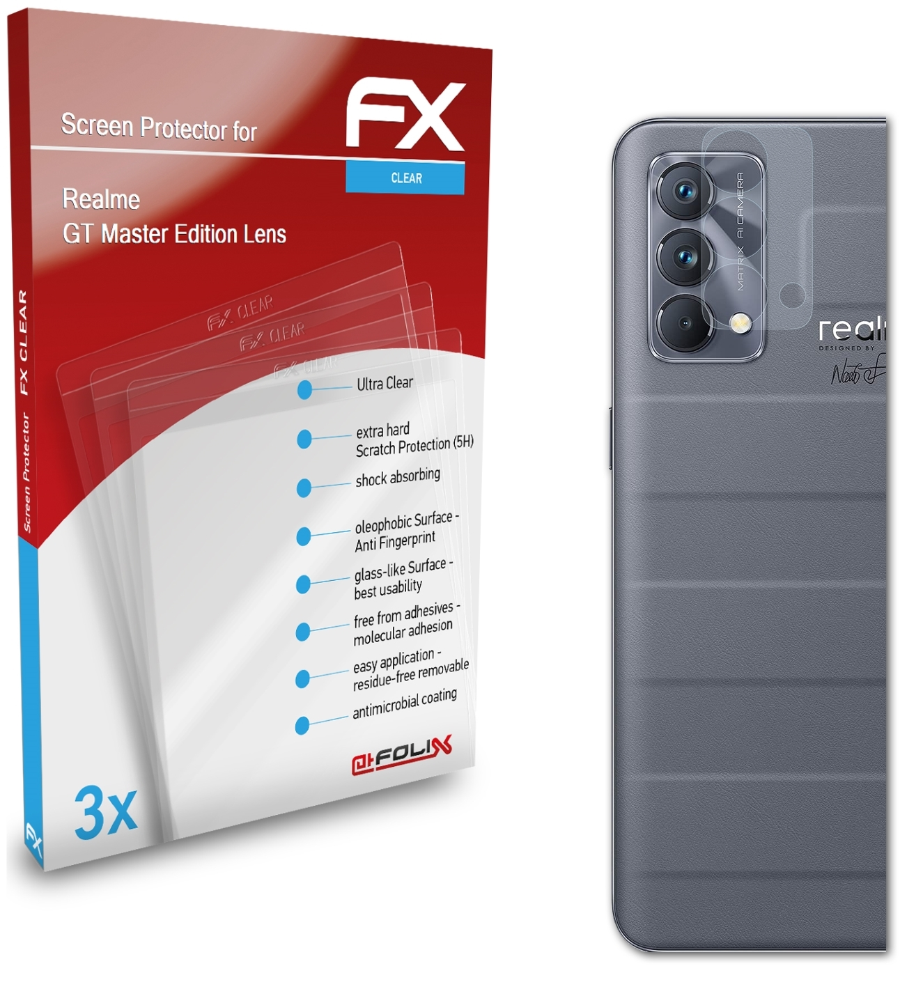 ATFOLIX 3x FX-Clear Displayschutz(für Realme Lens) Edition GT Master