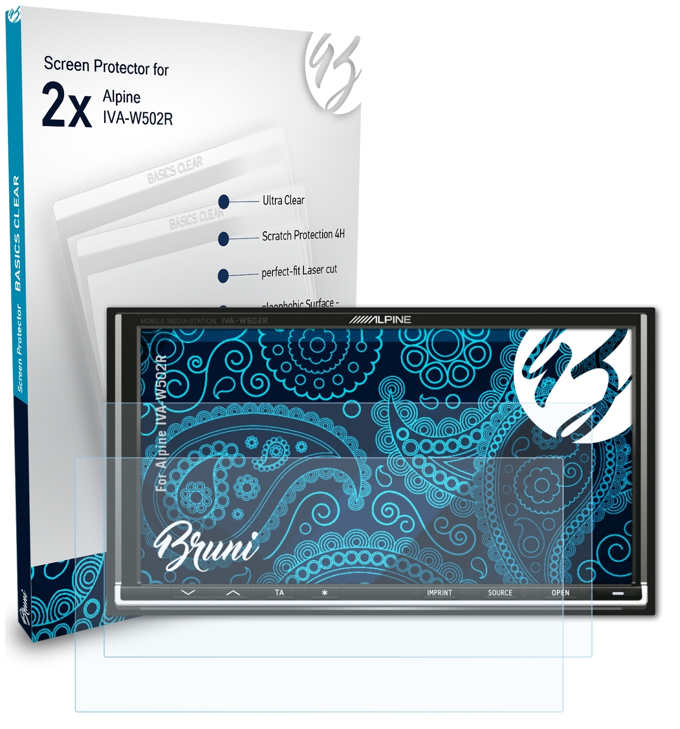BRUNI 2x Basics-Clear Schutzfolie(für Alpine IVA-W502R)
