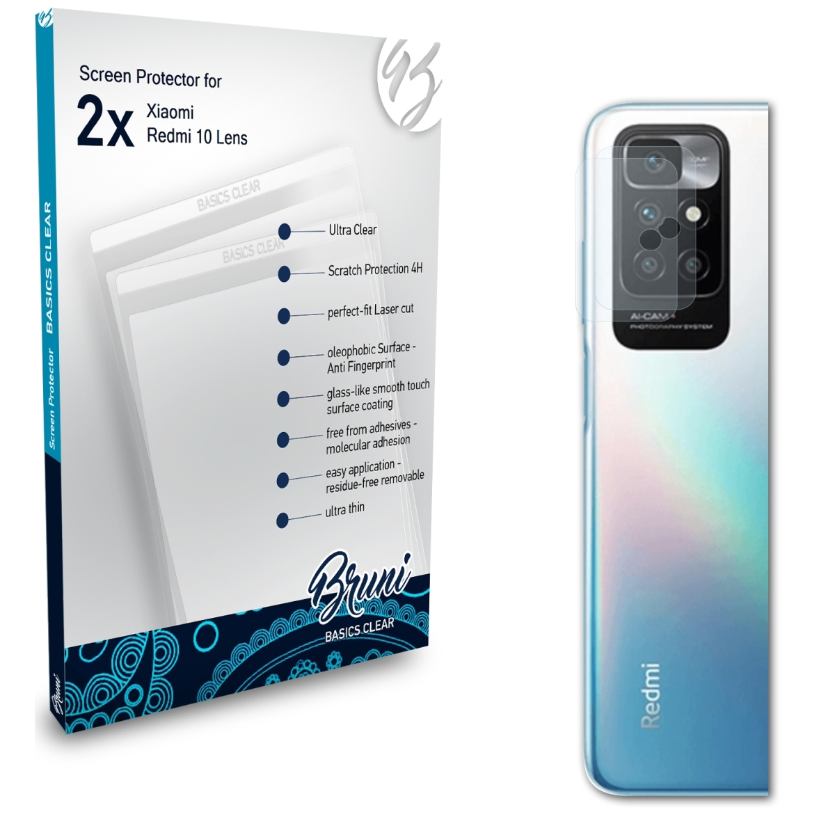 10 2x Xiaomi BRUNI Basics-Clear Lens) Redmi Schutzfolie(für