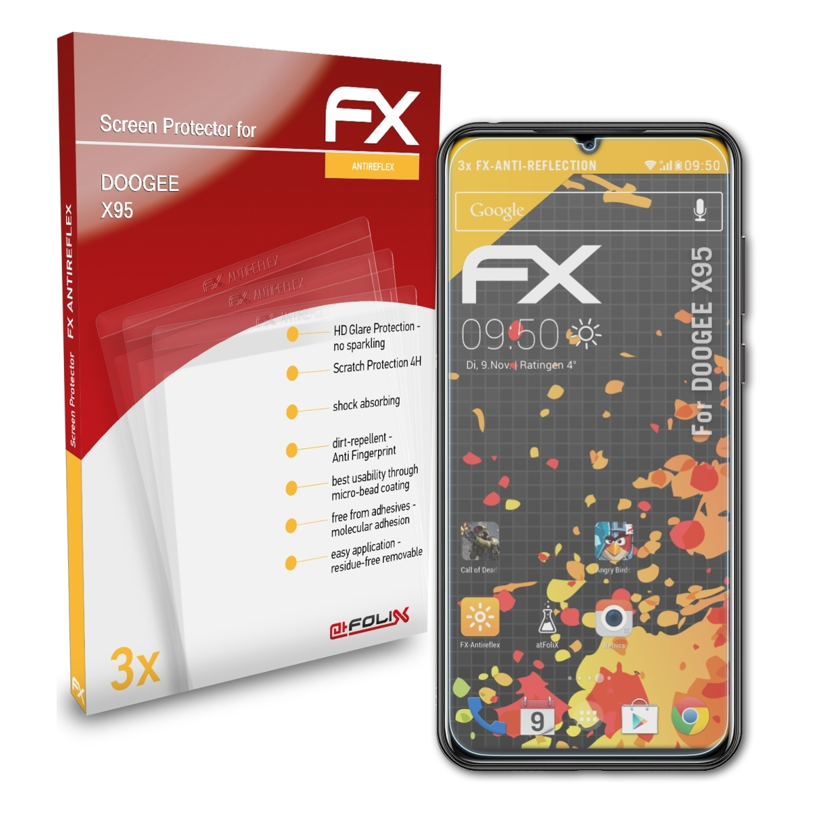 Displayschutz(für Doogee X95) ATFOLIX 3x FX-Antireflex