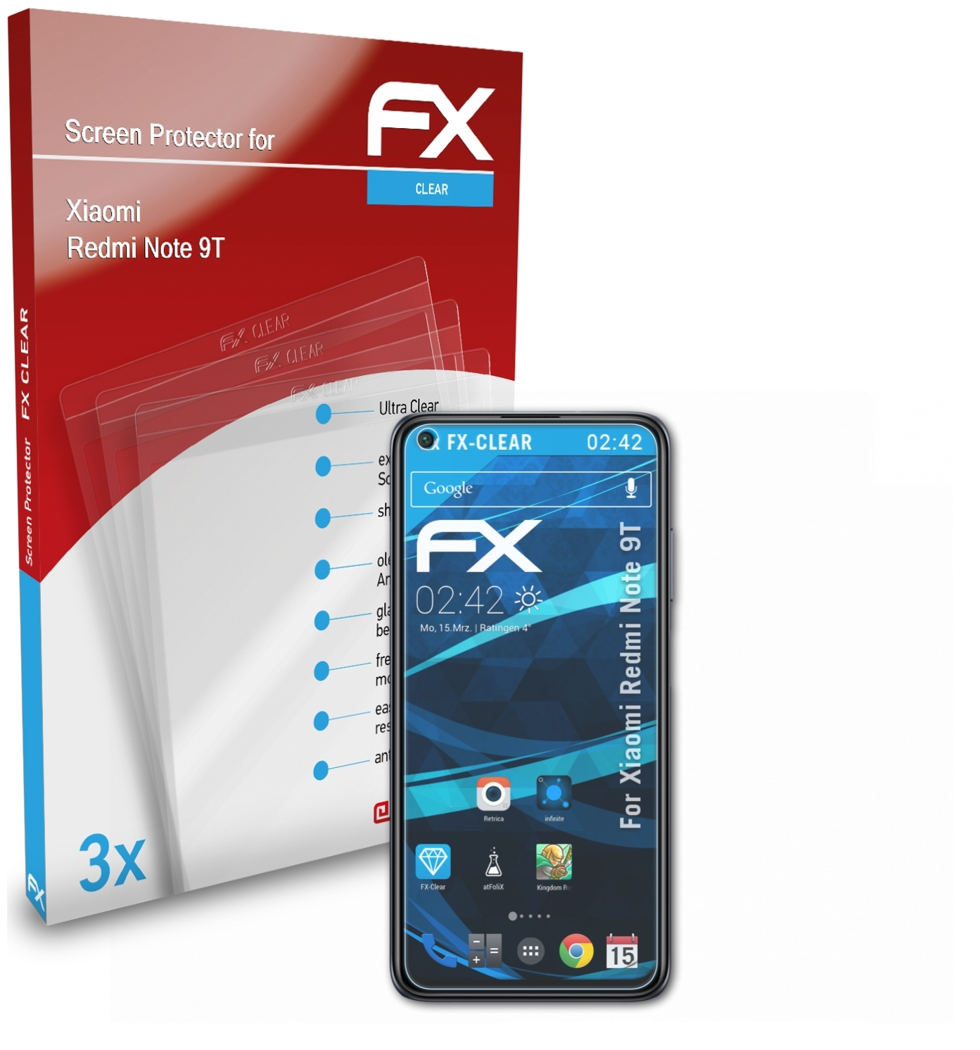 3x 9T) Redmi FX-Clear Displayschutz(für Xiaomi Note ATFOLIX