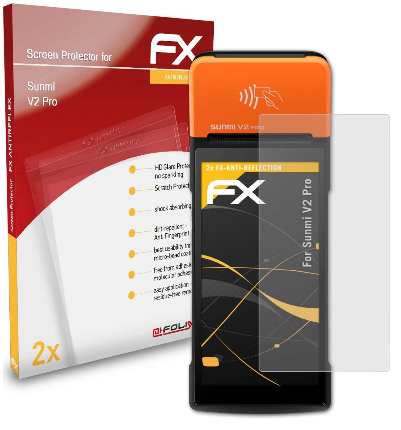 V2 Sunmi FX-Antireflex ATFOLIX Pro) Displayschutz(für 2x