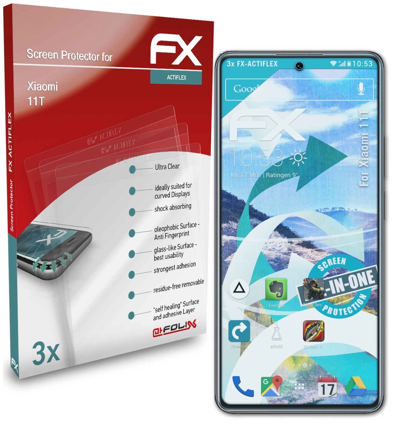 ATFOLIX Xiaomi 3x 11T) Displayschutz(für FX-ActiFleX