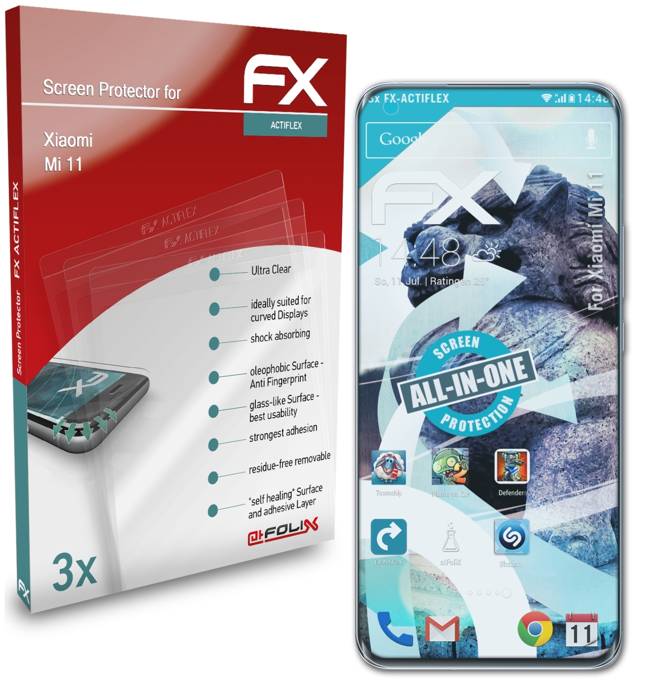 3x FX-ActiFleX Xiaomi Displayschutz(für ATFOLIX Mi 11)