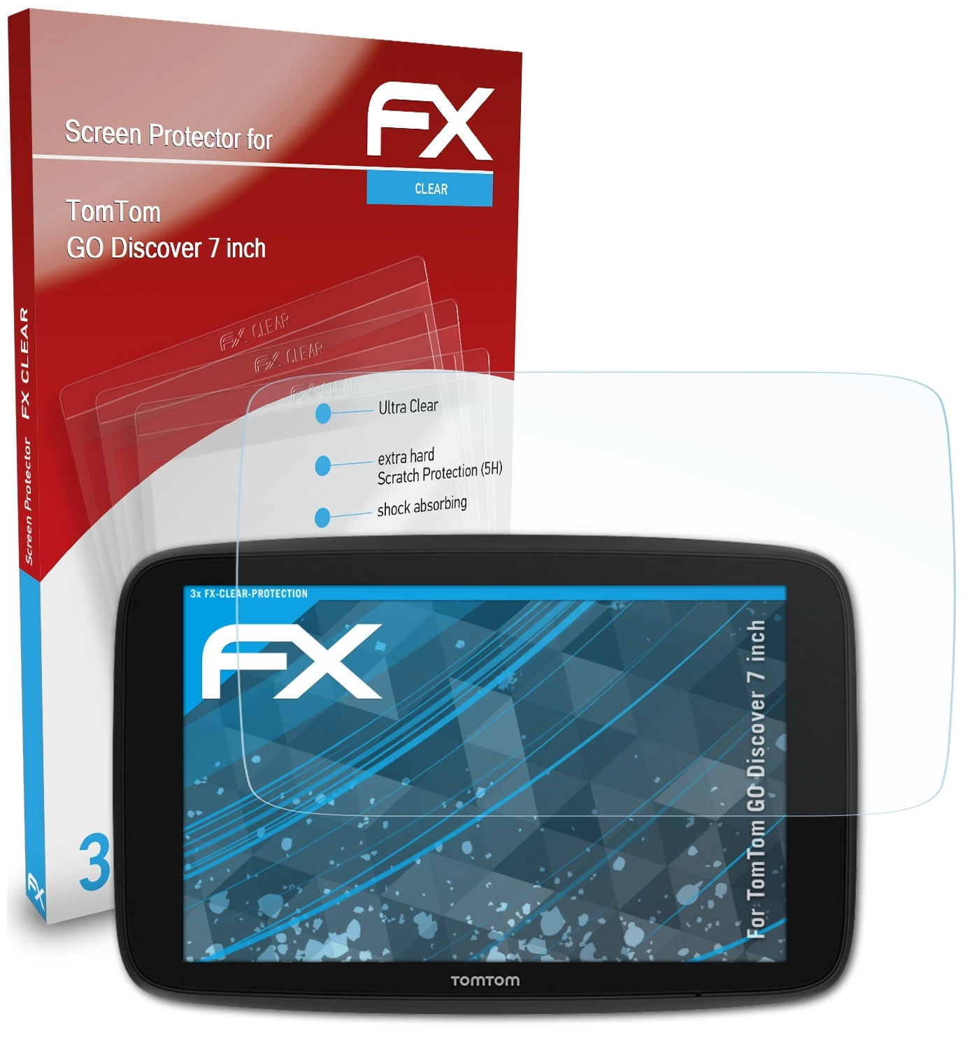 ATFOLIX 3x FX-Clear Displayschutz(für TomTom inch) 7 Discover GO
