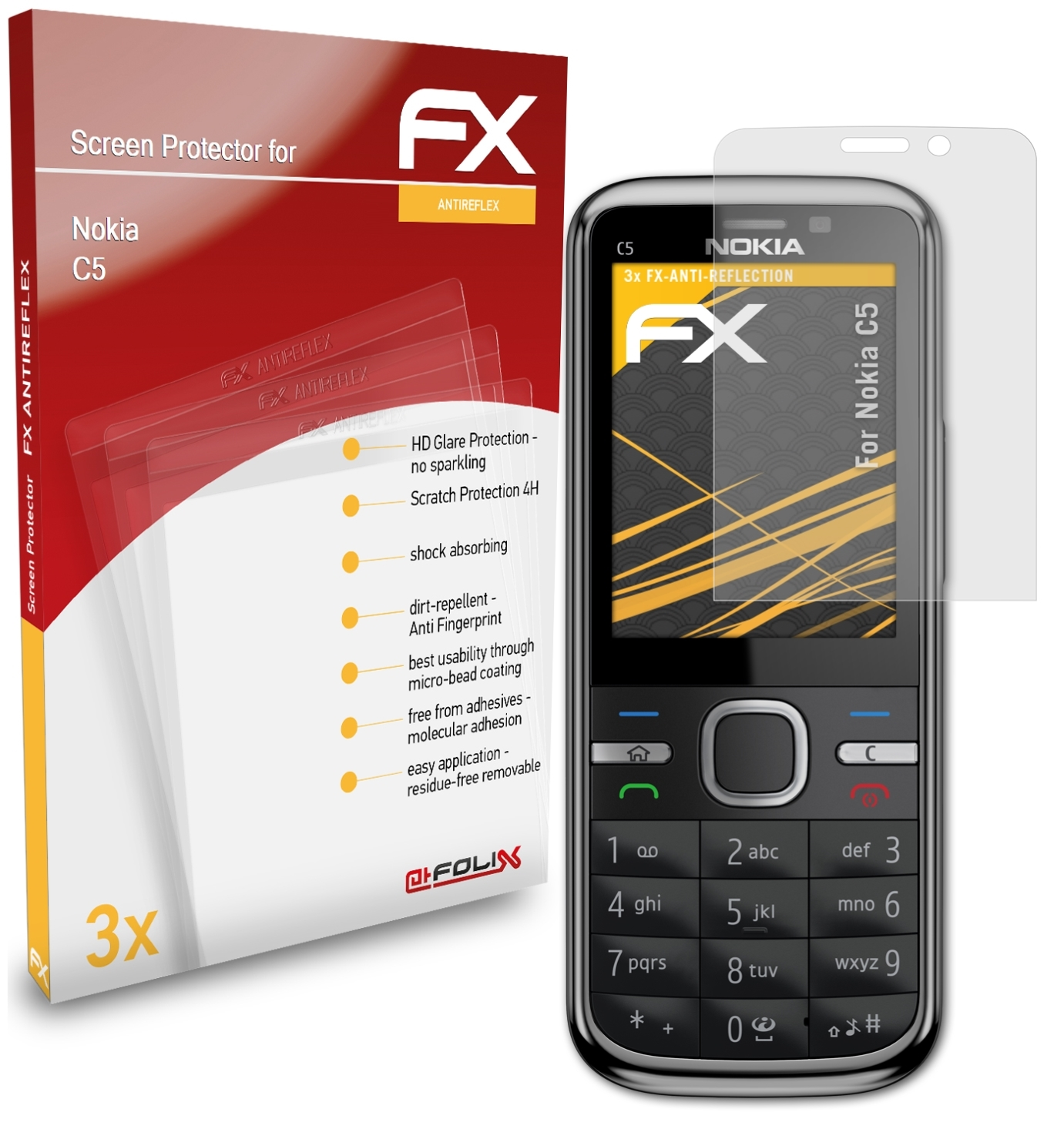 ATFOLIX 3x FX-Antireflex Displayschutz(für Nokia C5)