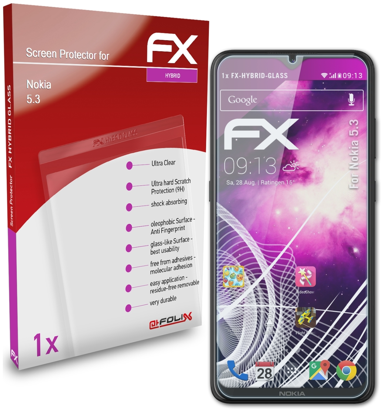 ATFOLIX FX-Hybrid-Glass 5.3) Nokia Schutzglas(für