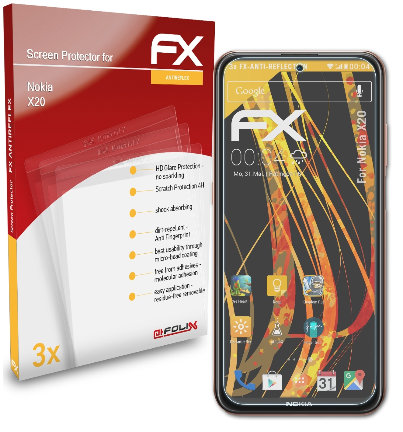 3x X20) FX-Antireflex ATFOLIX Displayschutz(für Nokia