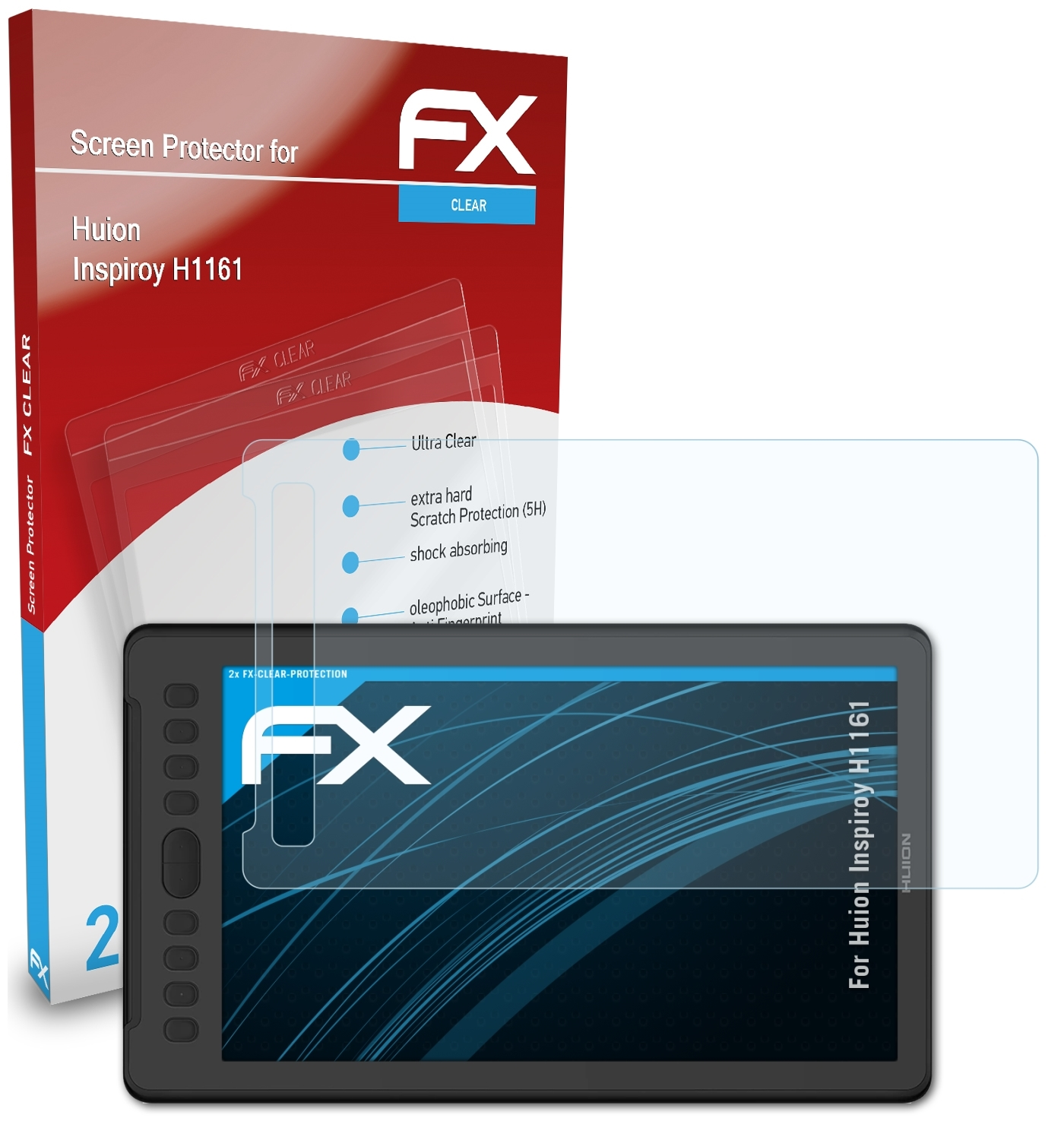 ATFOLIX 2x FX-Clear Displayschutz(für H1161) Inspiroy Huion