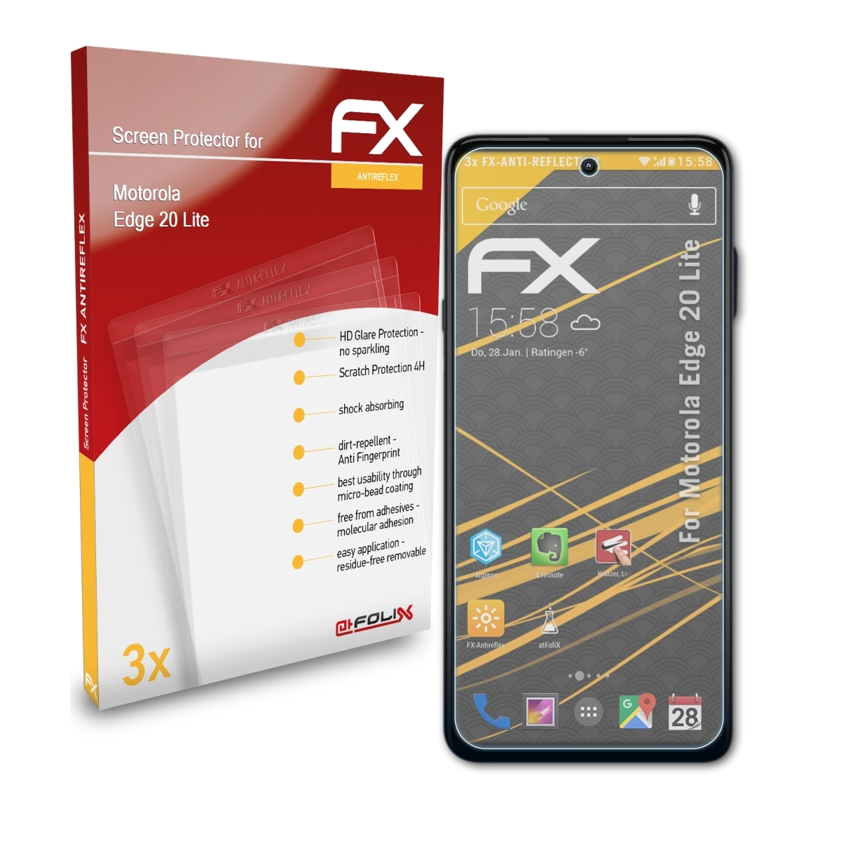 Lite) 3x FX-Antireflex Displayschutz(für ATFOLIX 20 Motorola Edge