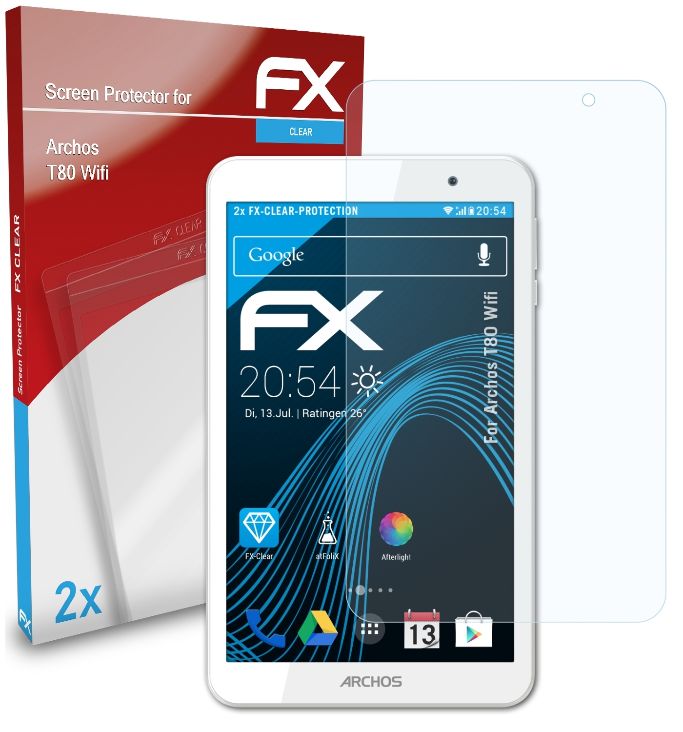 ATFOLIX Archos FX-Clear T80 Wifi) Displayschutz(für 2x
