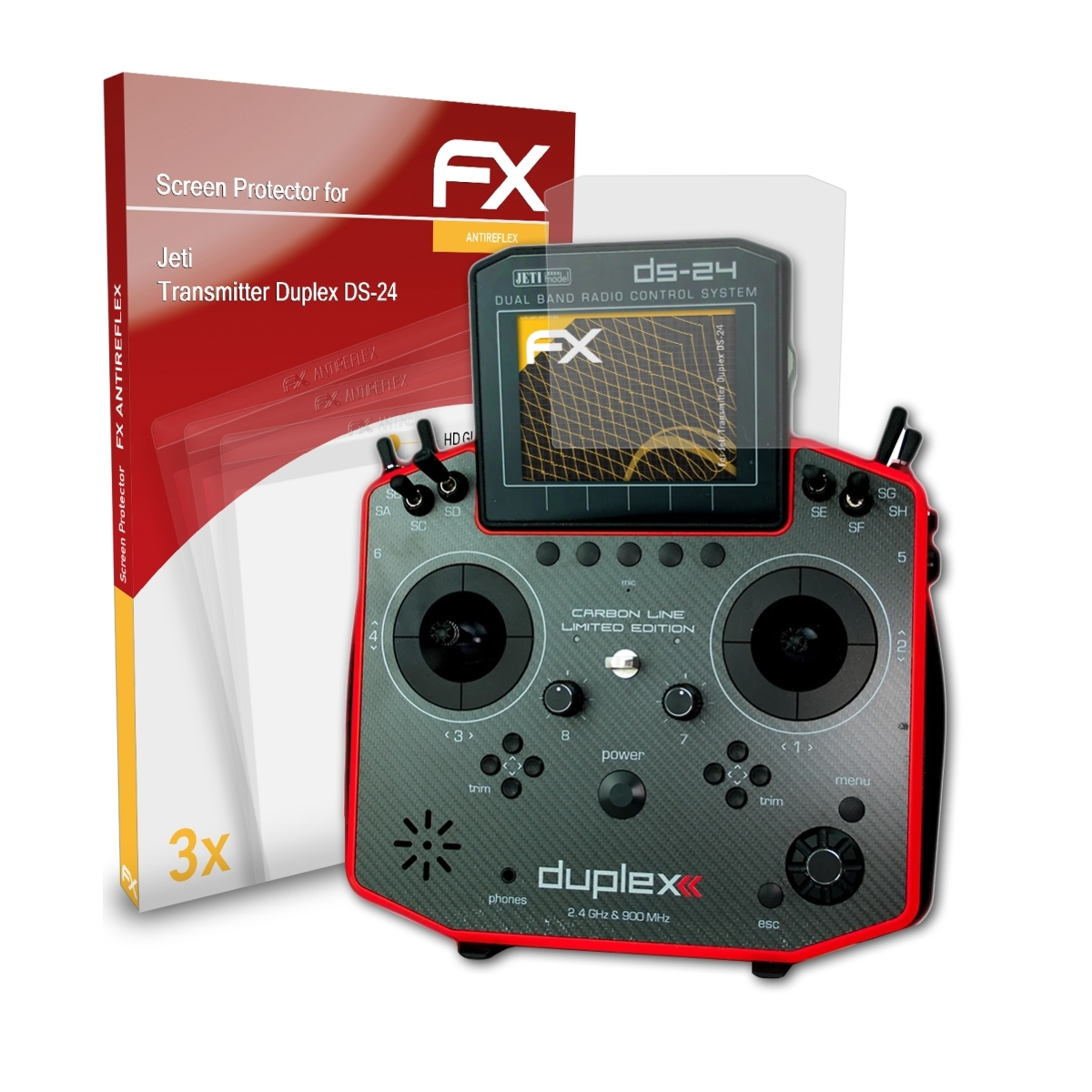 3x Displayschutz(für Duplex DS-24) ATFOLIX Transmitter Jeti FX-Antireflex