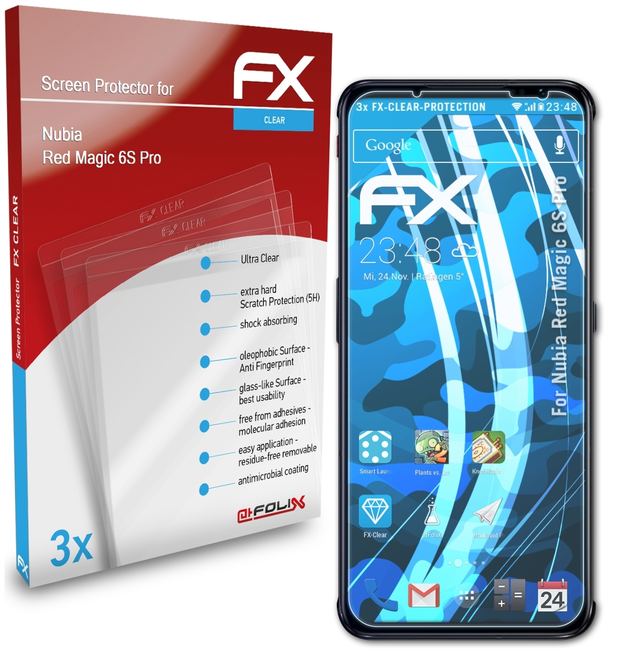 ATFOLIX 3x Nubia Displayschutz(für Magic Red FX-Clear Pro) 6S