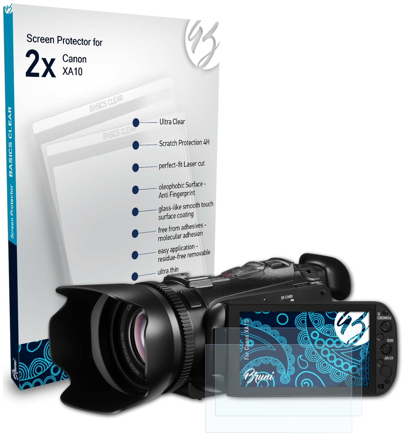 BRUNI 2x Basics-Clear Schutzfolie(für Canon XA10)