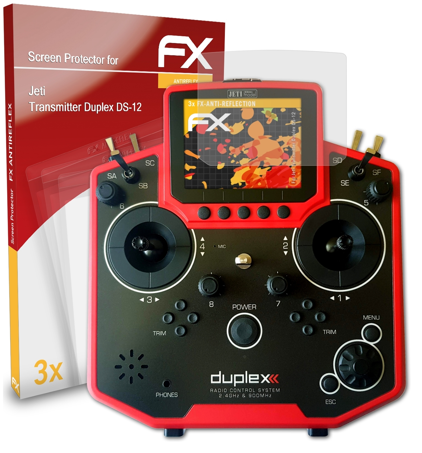 Jeti FX-Antireflex Transmitter 3x Displayschutz(für ATFOLIX Duplex DS-12)