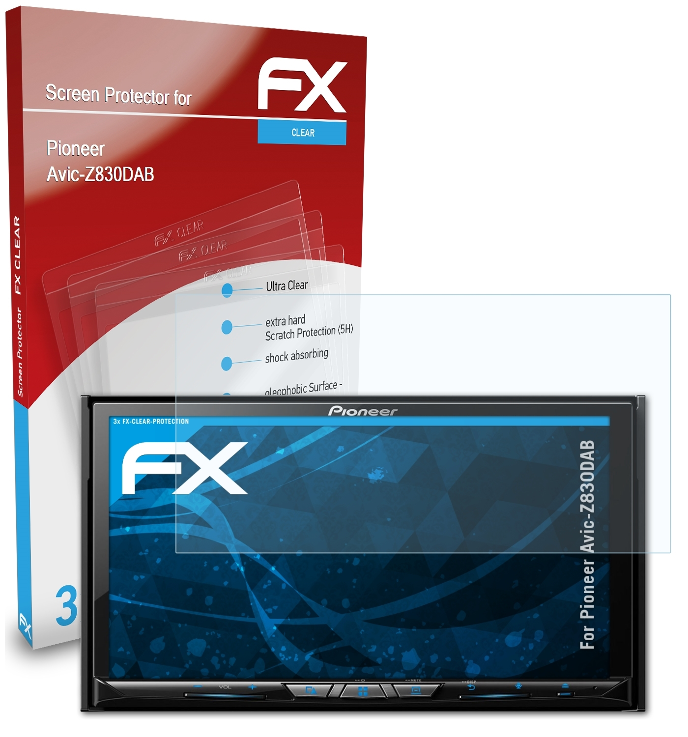ATFOLIX 3x FX-Clear Displayschutz(für Pioneer Avic-Z830DAB)
