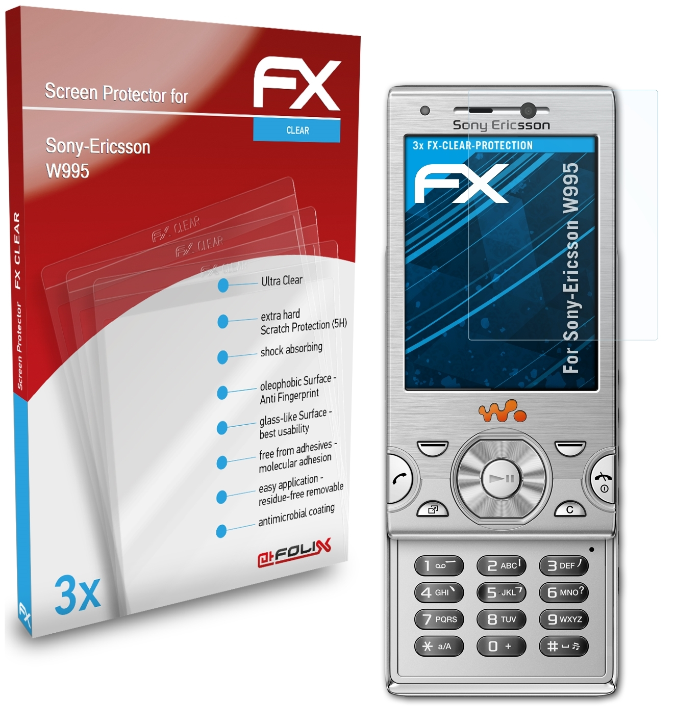 ATFOLIX W995) Sony-Ericsson FX-Clear 3x Displayschutz(für
