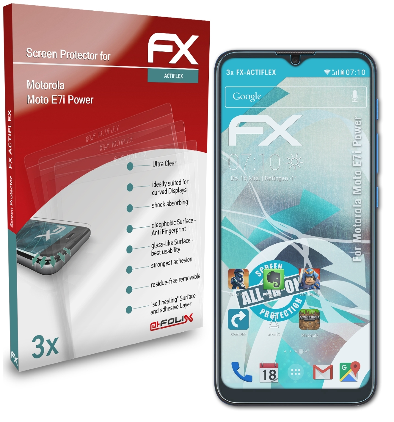 ATFOLIX 3x FX-ActiFleX E7i Moto Motorola Power) Displayschutz(für