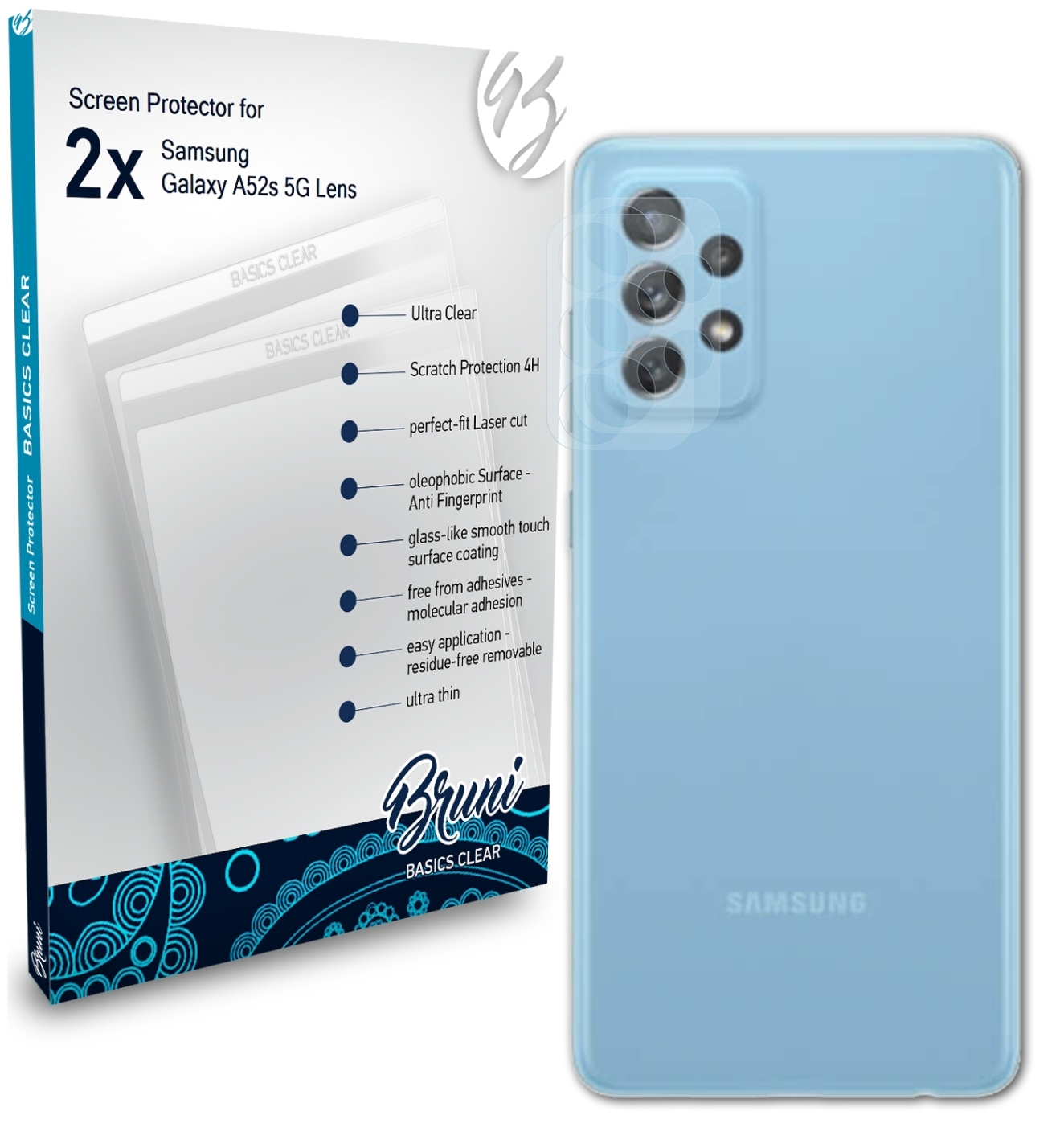 5G Basics-Clear 2x BRUNI Samsung Galaxy Schutzfolie(für A52s Lens)