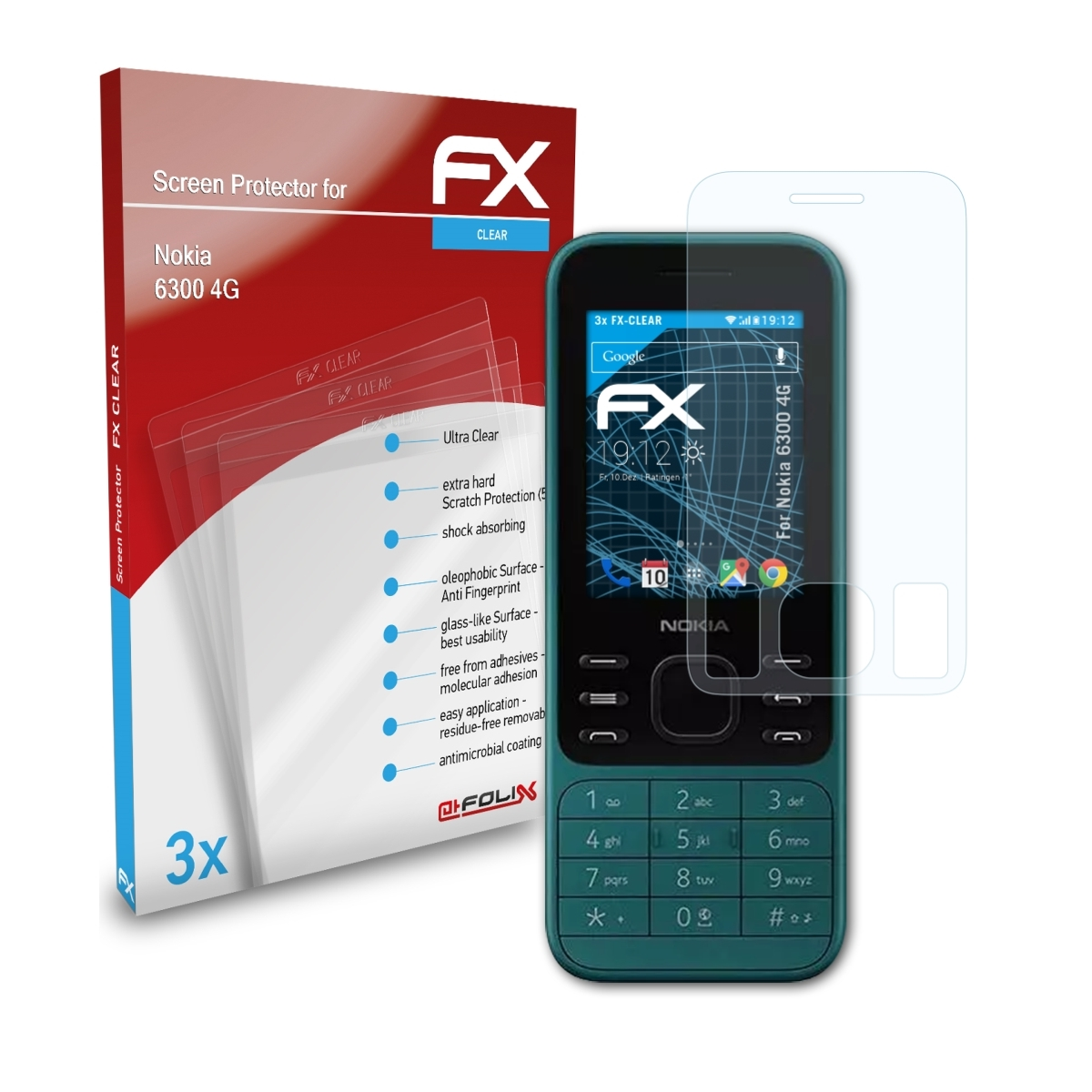 ATFOLIX FX-Clear Nokia 6300 Displayschutz(für 4G) 3x