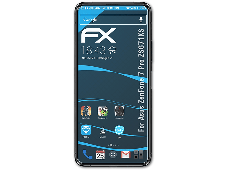 (ZS671KS)) Pro ZenFone ATFOLIX 7 3x FX-Clear Displayschutz(für Asus