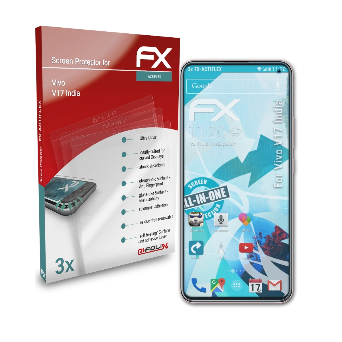 Displayschutz(für 3x V17 Vivo ATFOLIX (India)) FX-ActiFleX