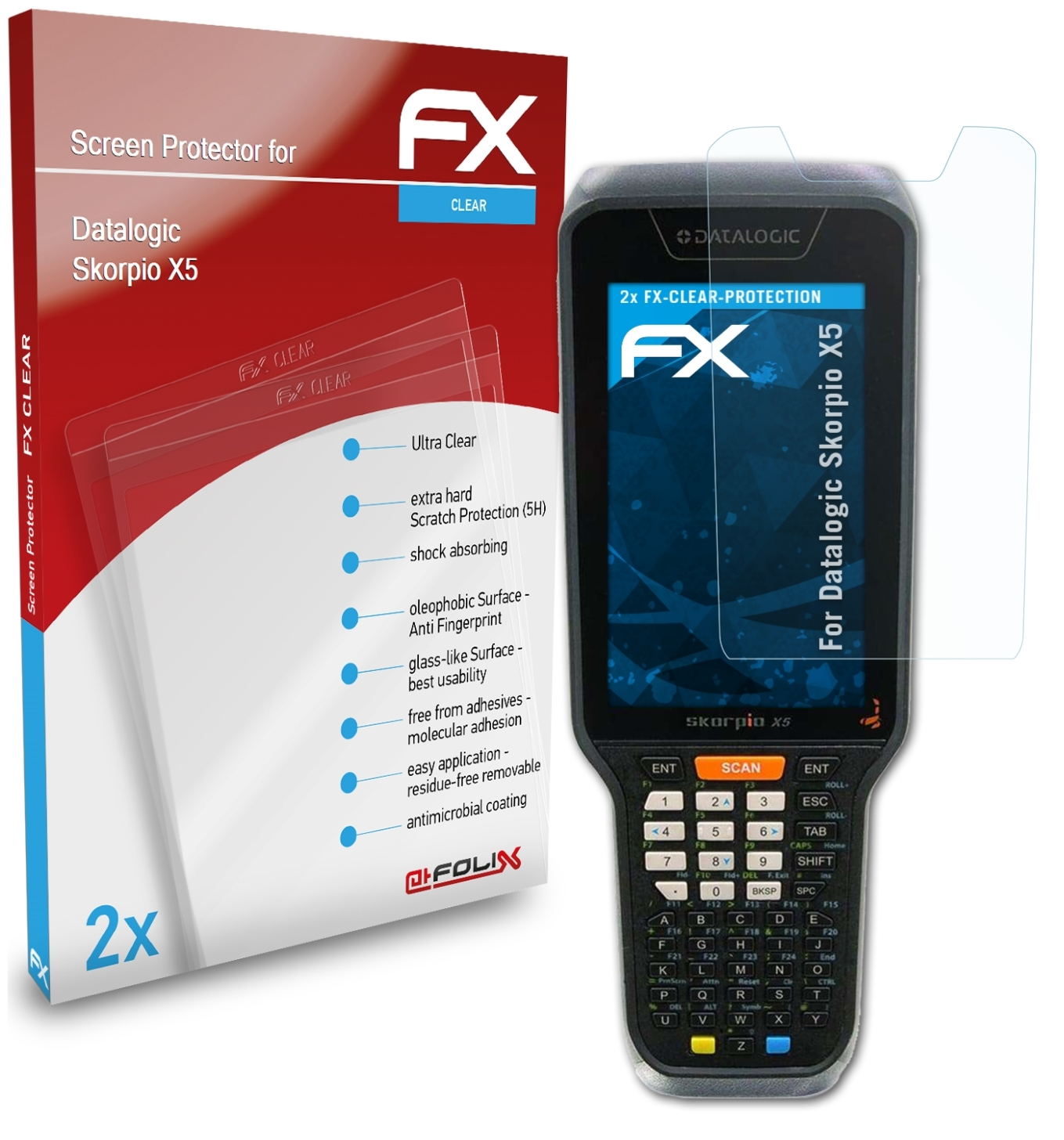 ATFOLIX 2x FX-Clear X5) Datalogic Skorpio Displayschutz(für