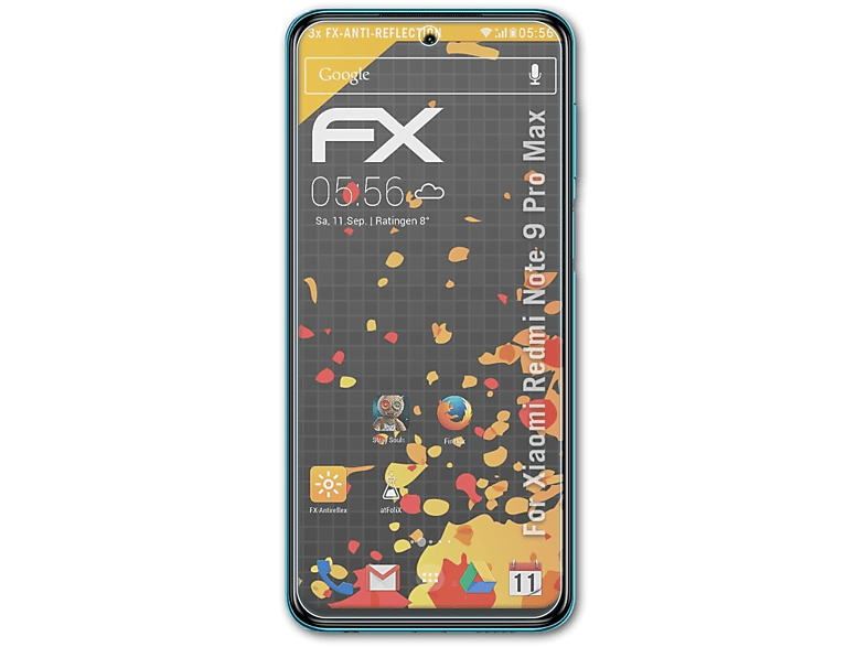 ATFOLIX 3x FX-Antireflex Redmi Xiaomi Pro 9 Note Max) Displayschutz(für