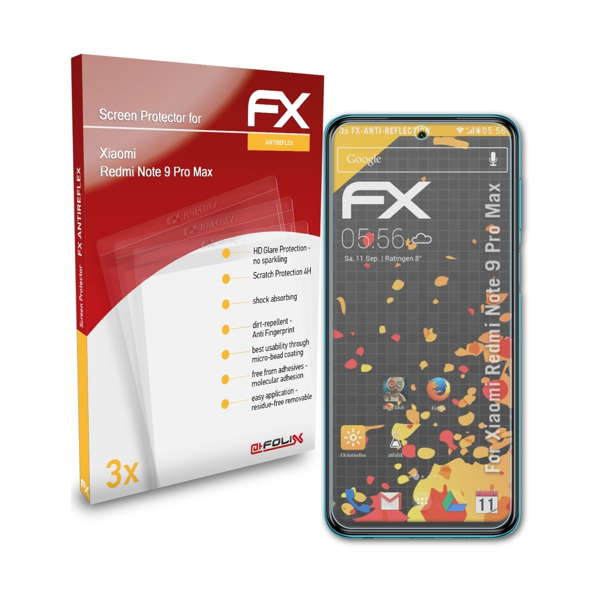 ATFOLIX 3x Xiaomi Redmi Pro Displayschutz(für Max) Note FX-Antireflex 9