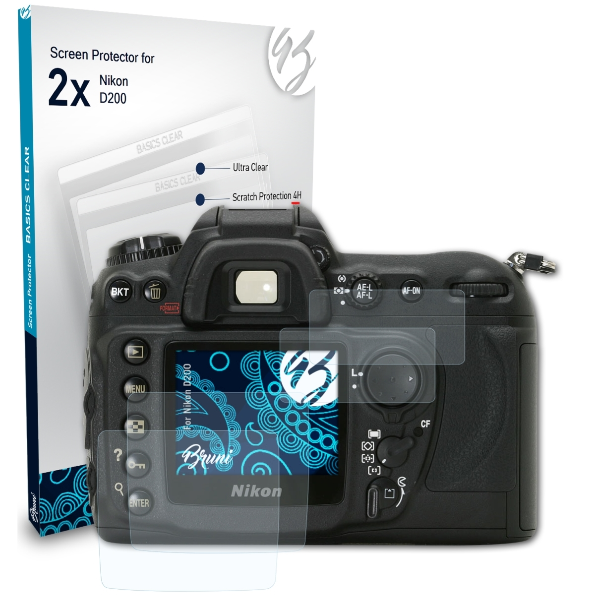 BRUNI 2x Basics-Clear Schutzfolie(für Nikon D200)