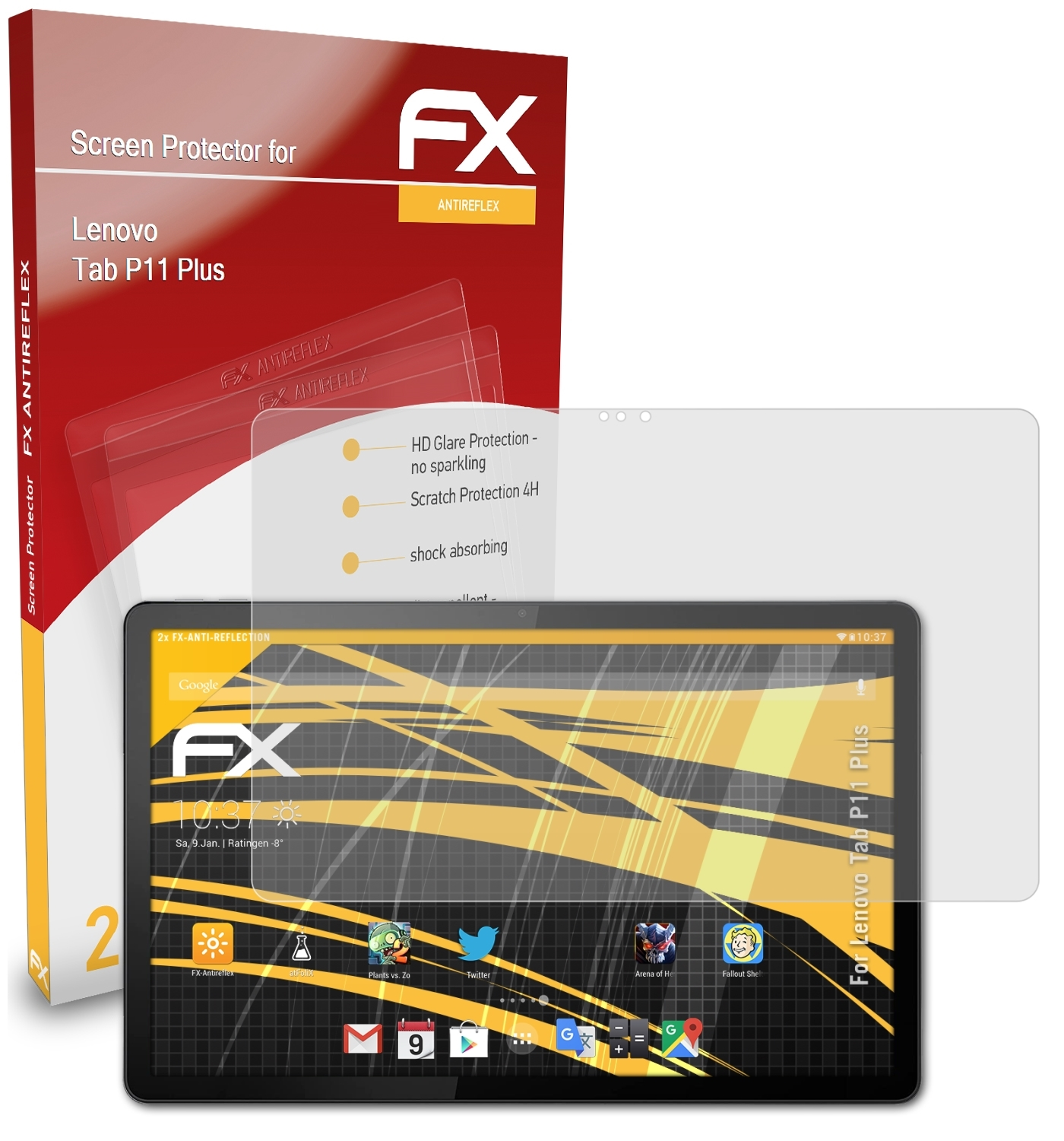 ATFOLIX 2x FX-Antireflex Lenovo P11 Displayschutz(für Tab Plus)