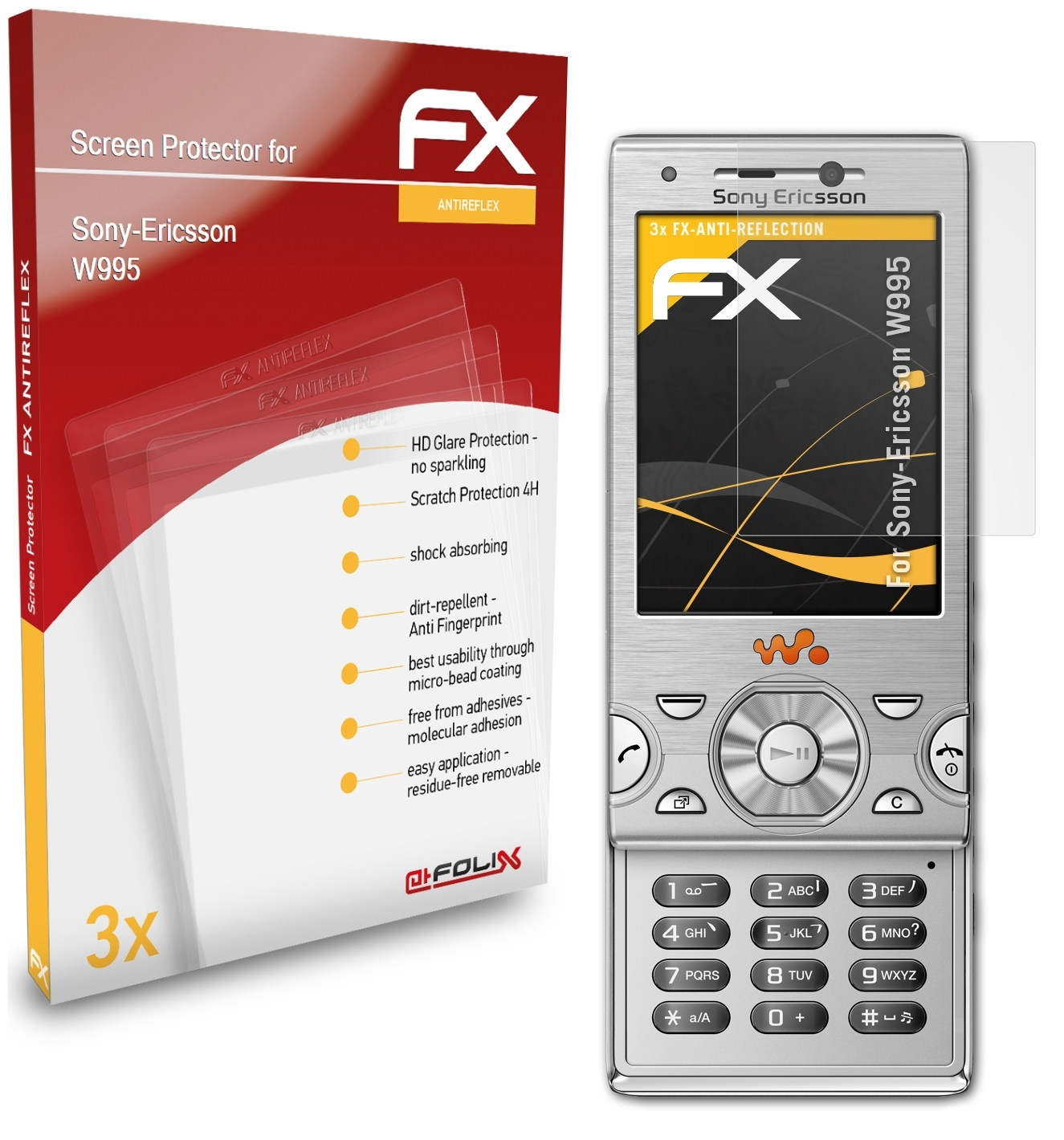 ATFOLIX FX-Antireflex 3x Sony-Ericsson Displayschutz(für W995)