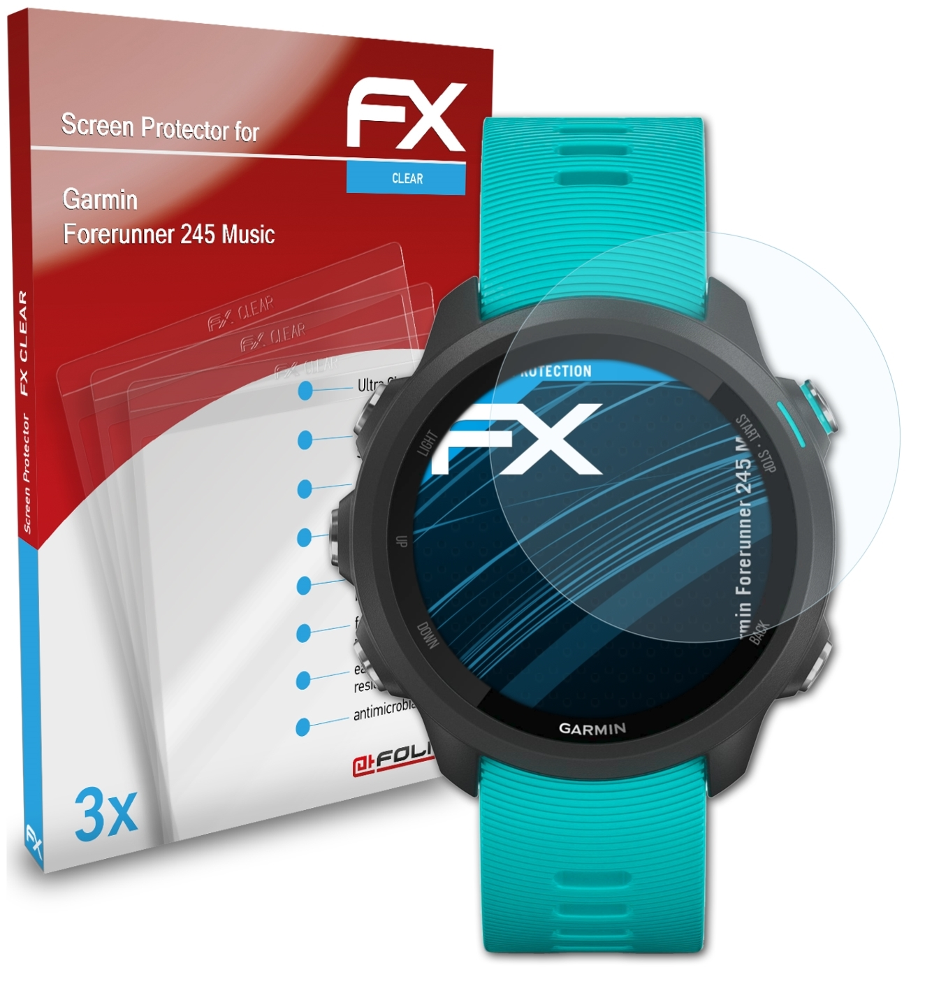 ATFOLIX 3x FX-Clear Displayschutz(für Forerunner Garmin Music) 245