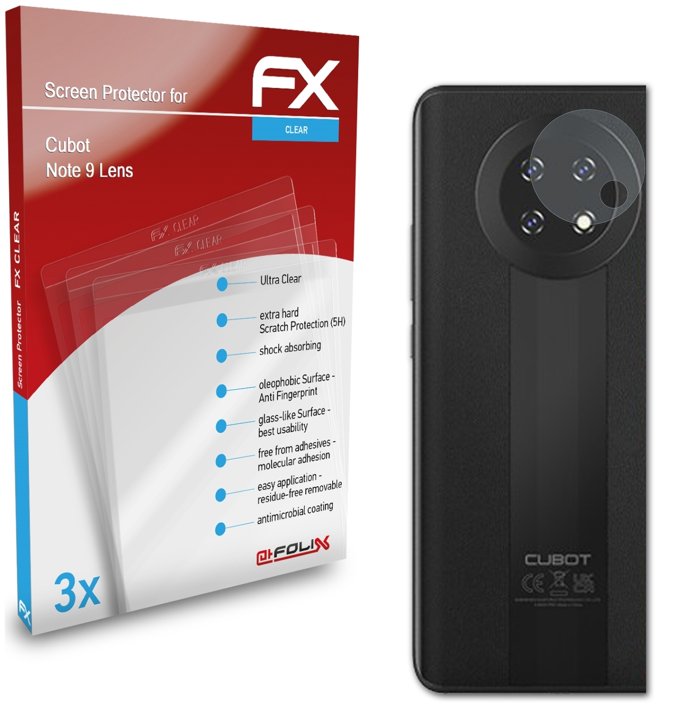 ATFOLIX 3x FX-Clear (Lens)) Note Cubot Displayschutz(für 9