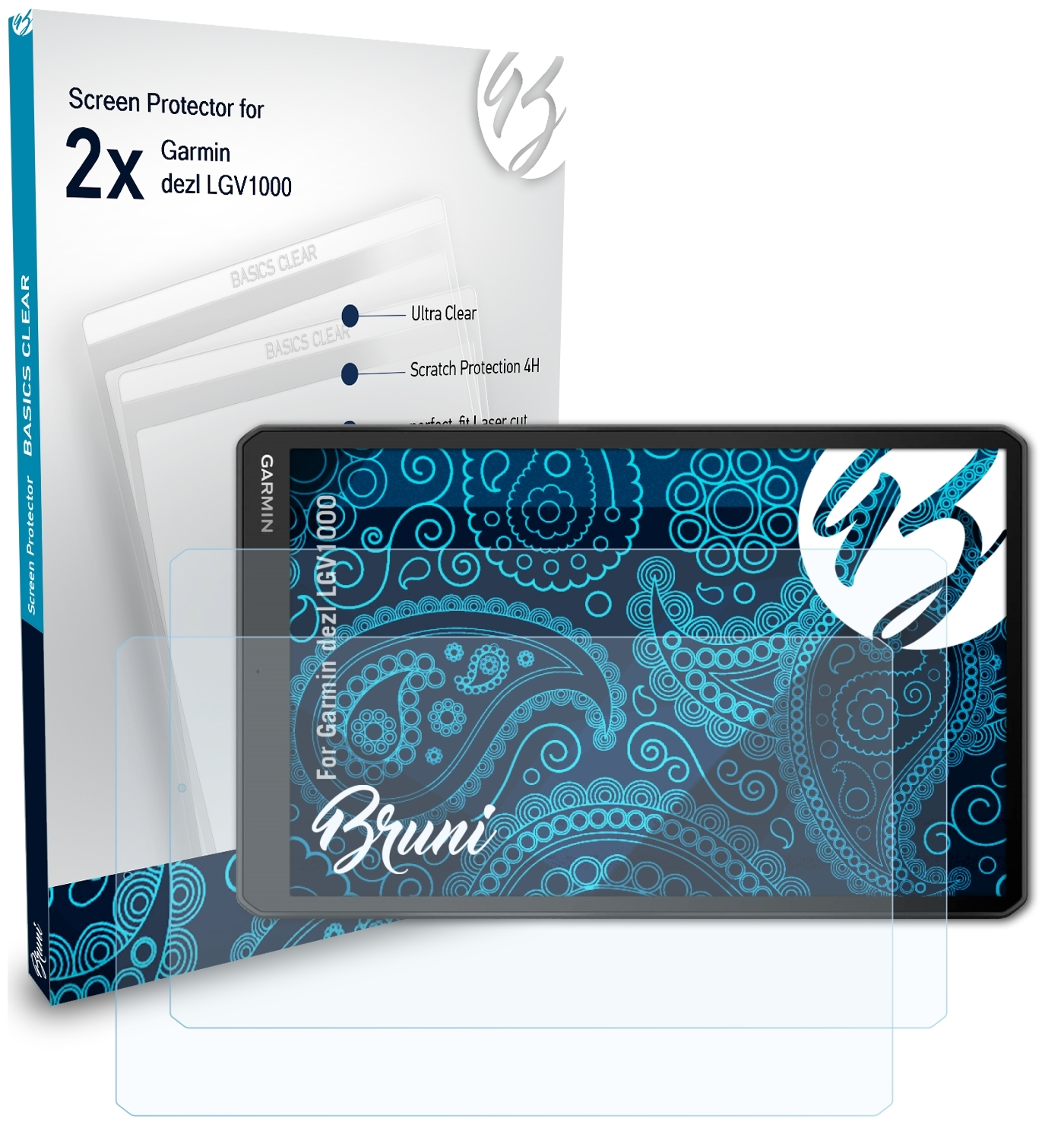 BRUNI 2x Garmin LGV1000) Schutzfolie(für dezl Basics-Clear