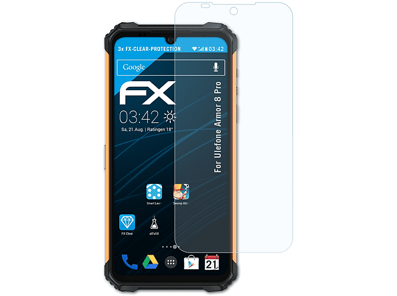 ATFOLIX 3x FX-Clear Displayschutz(für Ulefone Armor 8 Pro) | Displayschutzfolien & Gläser