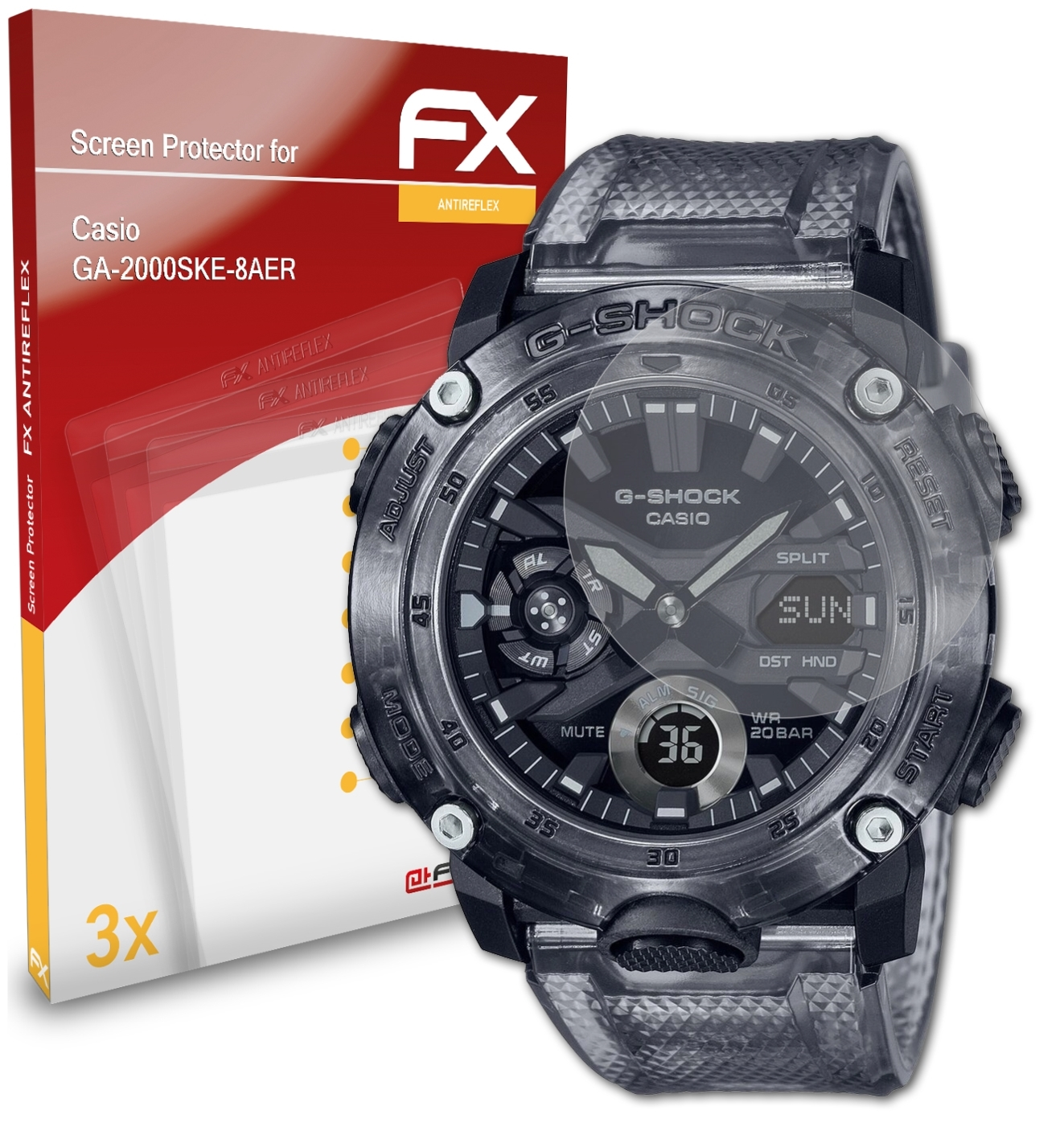 3x ATFOLIX Displayschutz(für Casio GA-2000SKE-8AER) FX-Antireflex