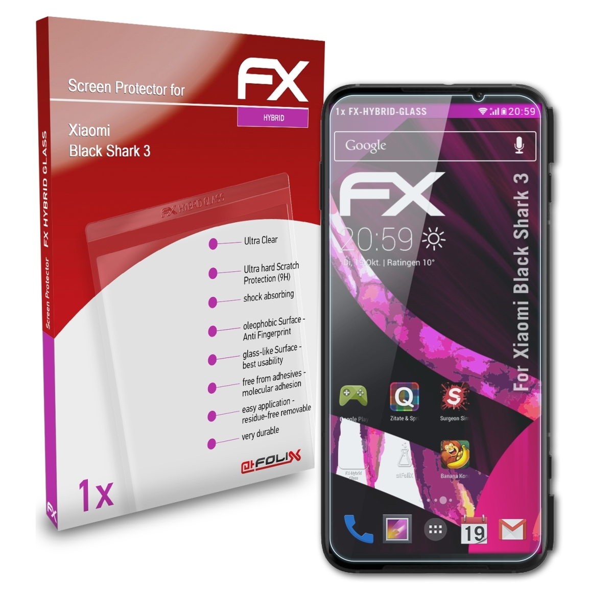 FX-Hybrid-Glass Black Shark ATFOLIX Schutzglas(für Xiaomi 3)