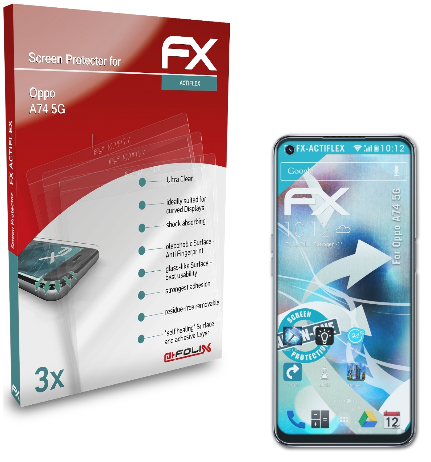 A74 3x ATFOLIX FX-ActiFleX 5G) Displayschutz(für Oppo