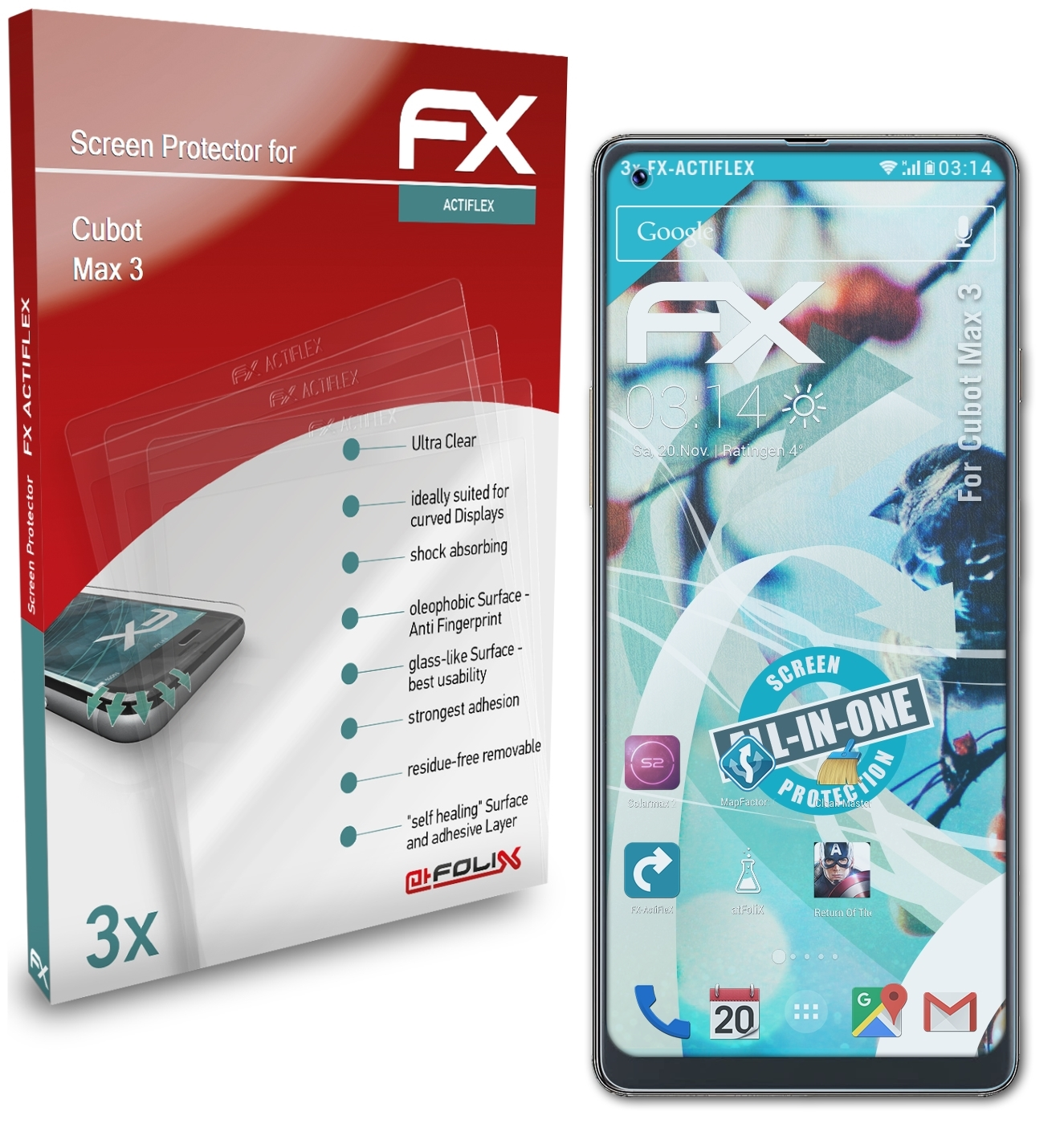 Max ATFOLIX 3) Cubot 3x FX-ActiFleX Displayschutz(für