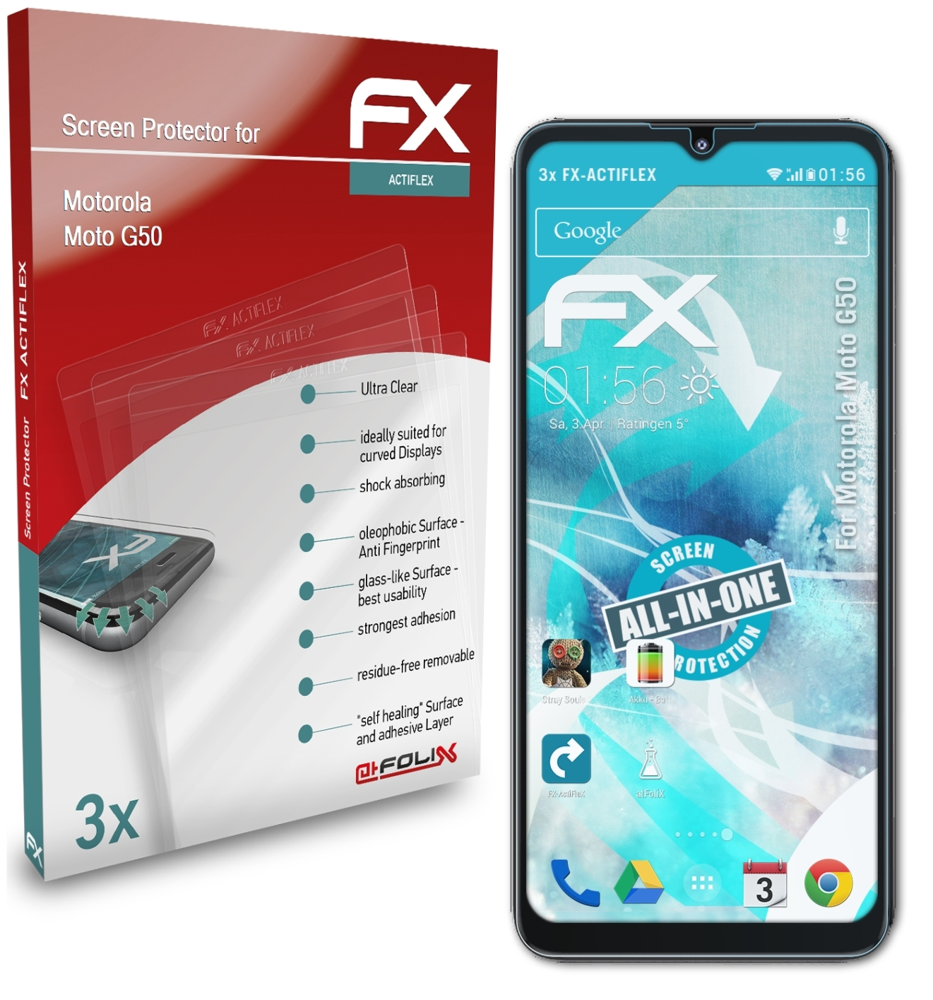 ATFOLIX Displayschutz(für 3x Motorola Moto G50) FX-ActiFleX