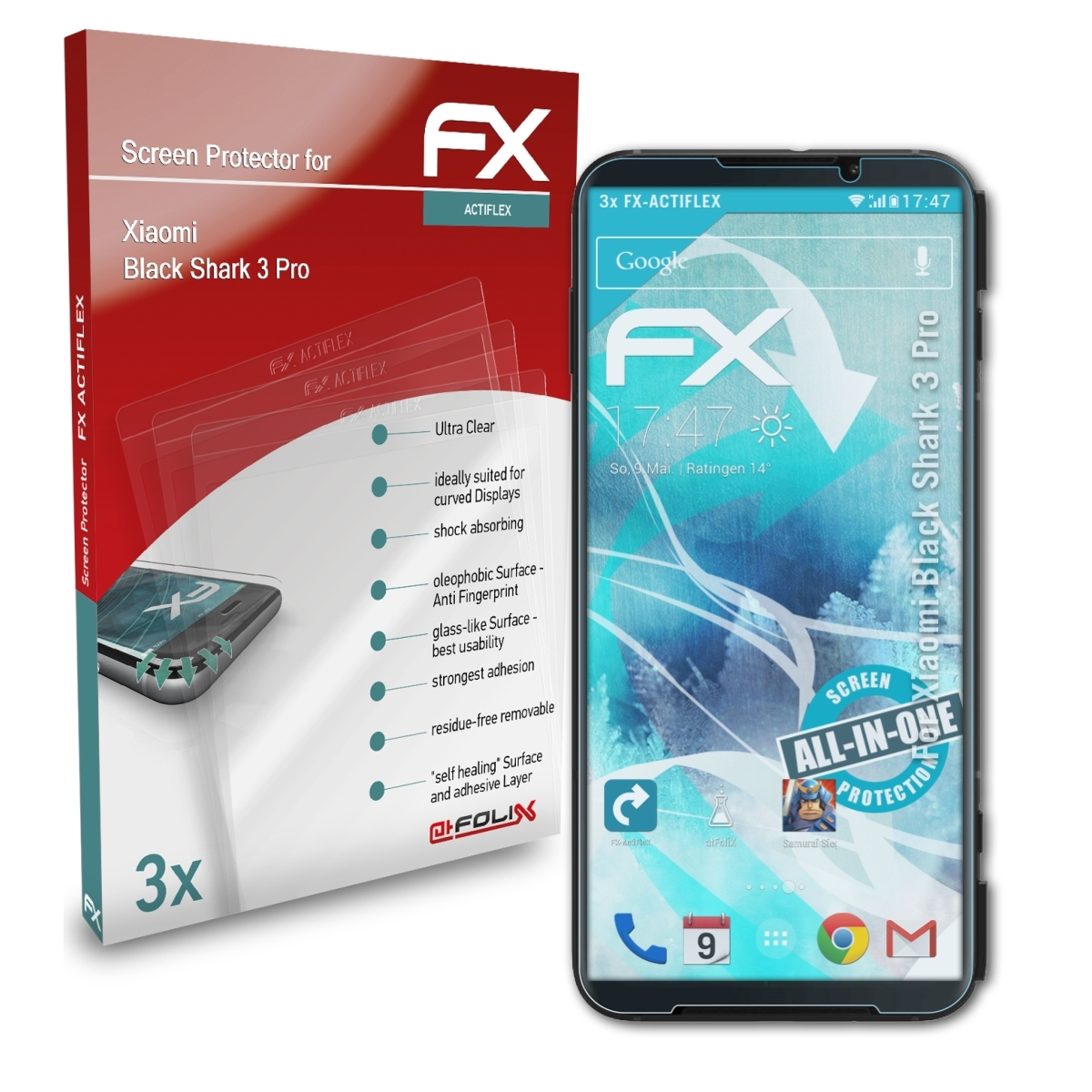 ATFOLIX 3x FX-ActiFleX Black Pro) Xiaomi 3 Shark Displayschutz(für