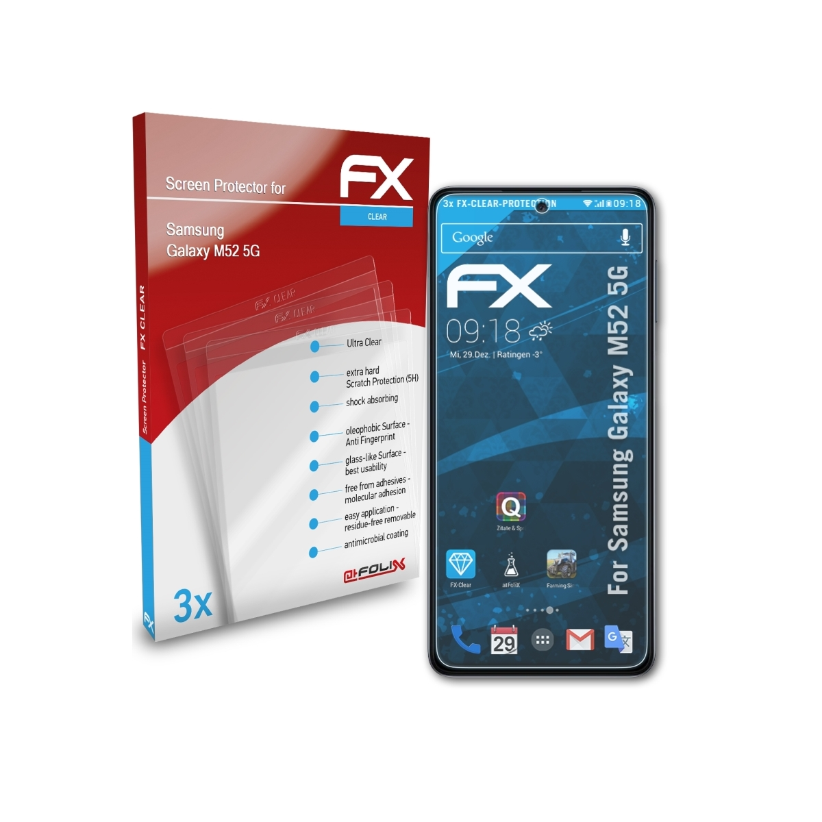 ATFOLIX 3x FX-Clear Galaxy 5G) M52 Displayschutz(für Samsung