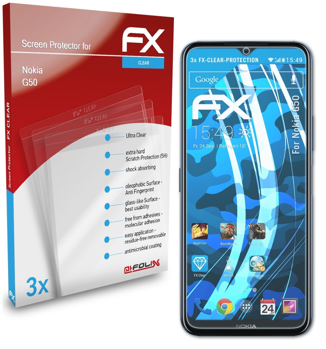 ATFOLIX 3x FX-Clear Nokia Displayschutz(für G50)