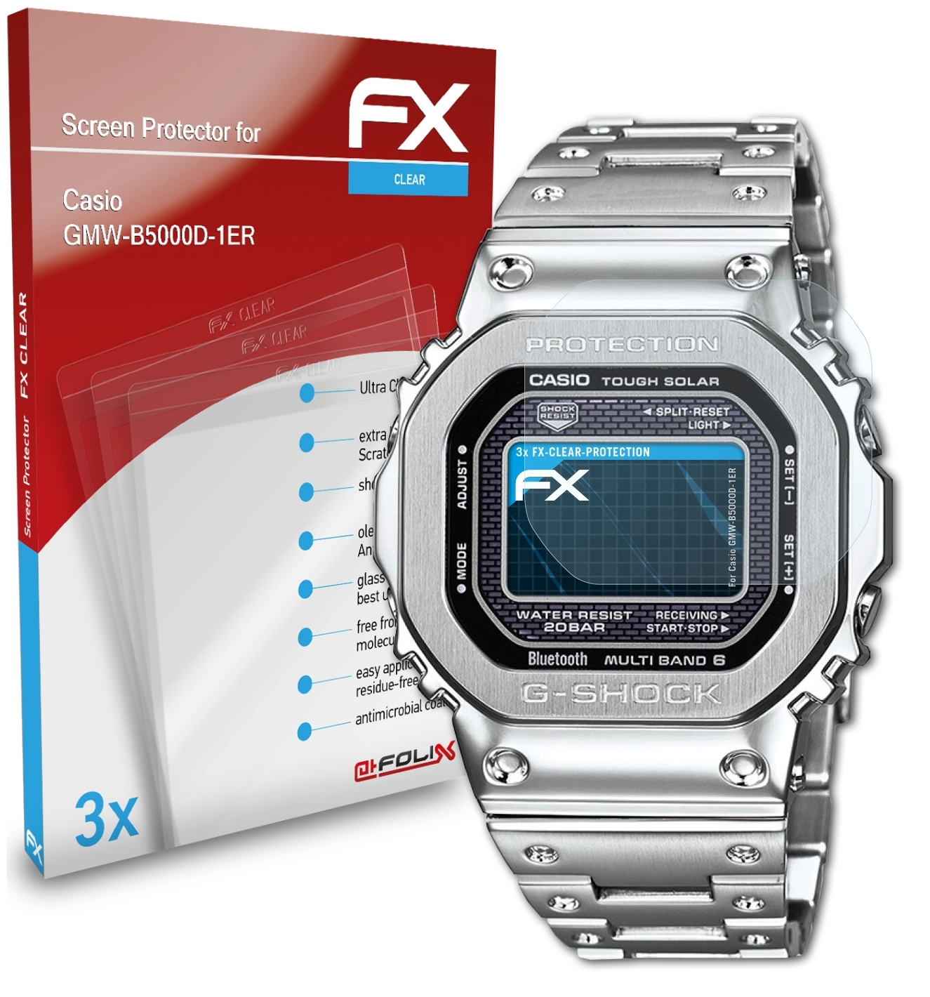 GMW-B5000D-1ER) Casio FX-Clear 3x ATFOLIX Displayschutz(für