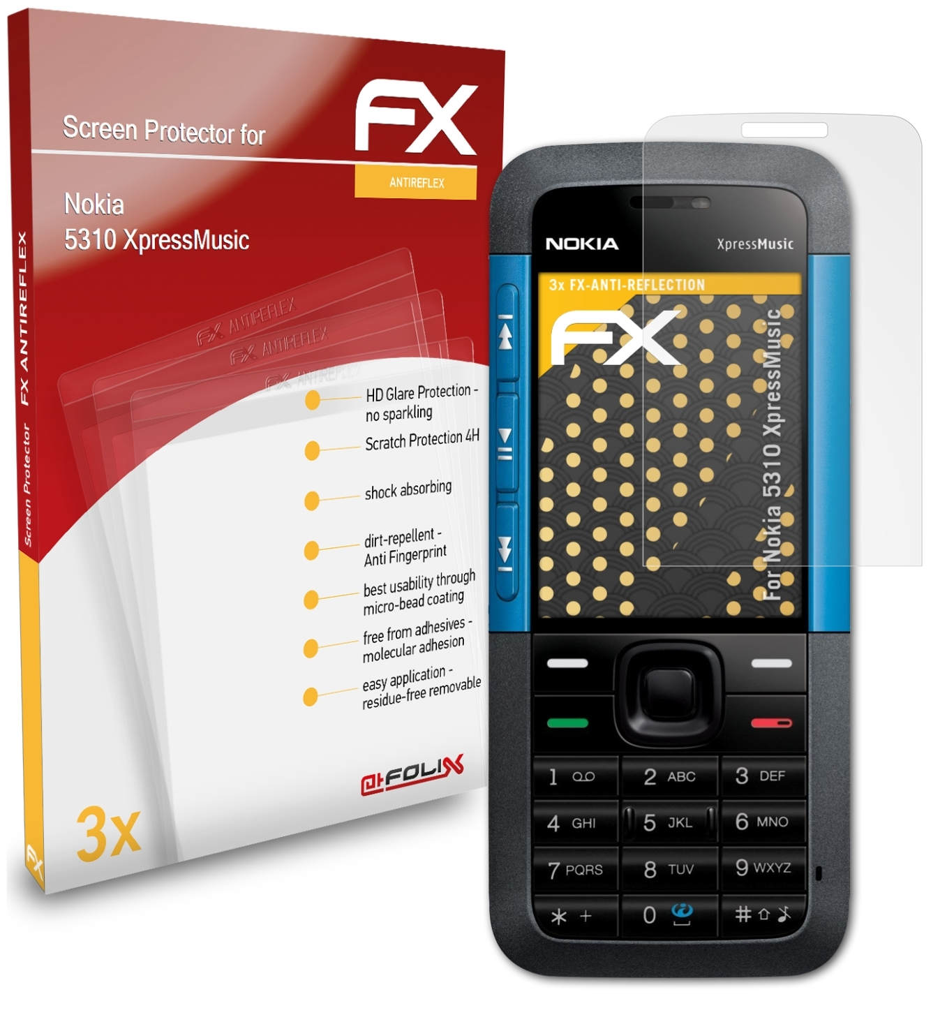 ATFOLIX 3x FX-Antireflex Displayschutz(für Nokia XpressMusic) 5310