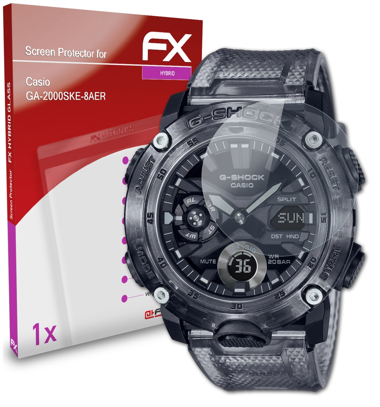 ATFOLIX FX-Hybrid-Glass Casio GA-2000SKE-8AER) Schutzglas(für