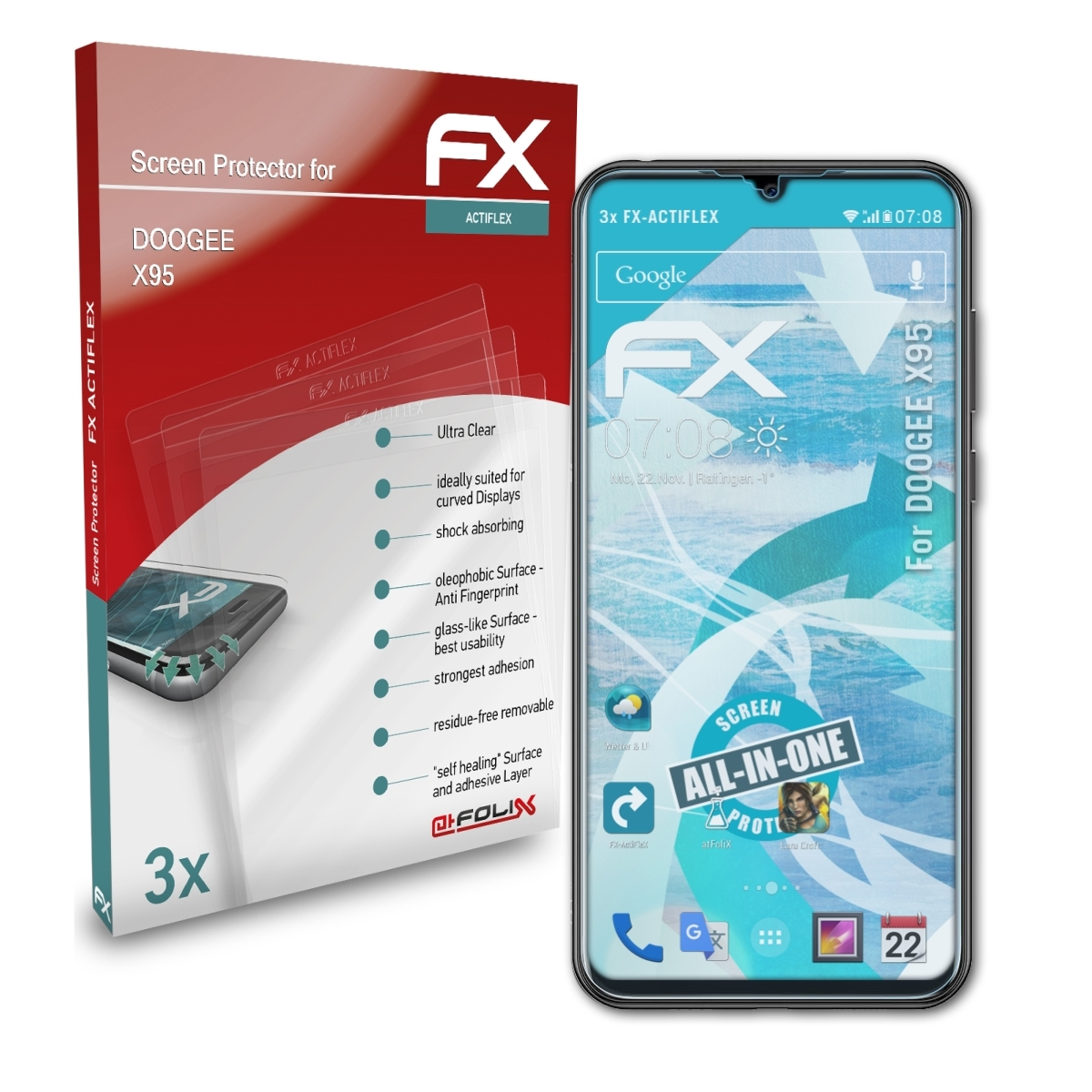 3x Displayschutz(für X95) FX-ActiFleX Doogee ATFOLIX
