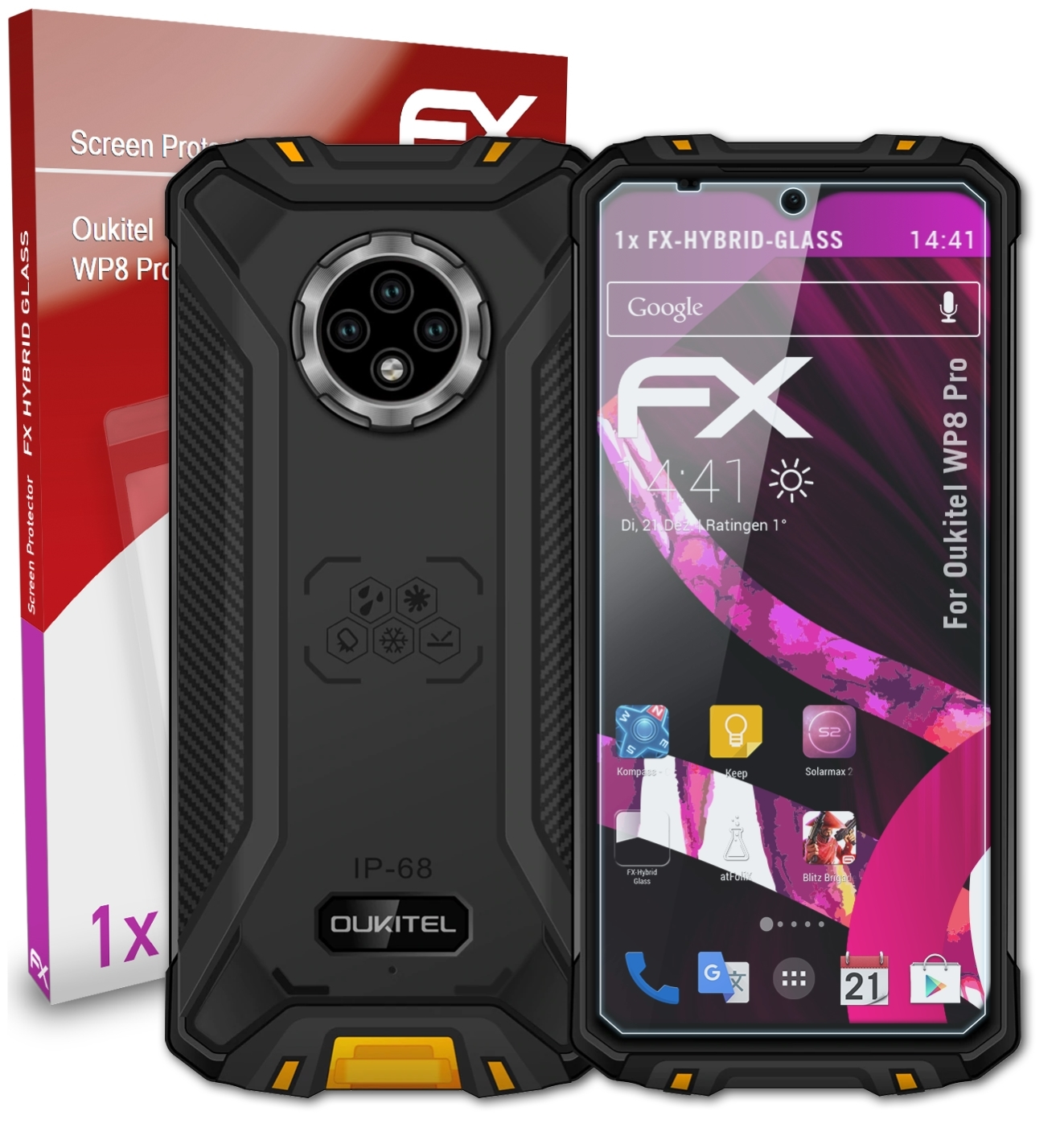 ATFOLIX FX-Hybrid-Glass Pro) Oukitel WP8 Schutzglas(für