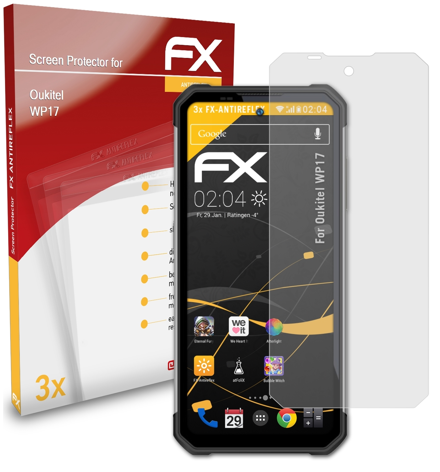 ATFOLIX 3x FX-Antireflex WP17) Displayschutz(für Oukitel